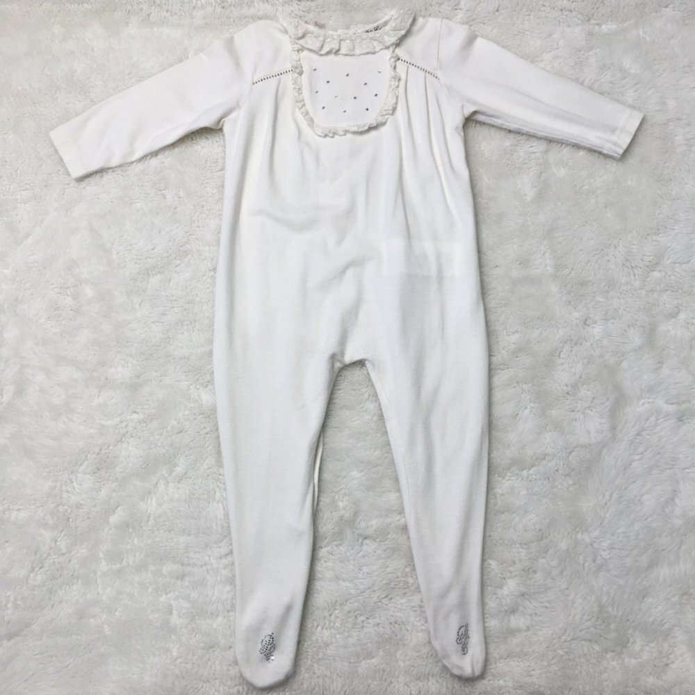 Pili Carrera Baby Girl White Lace Pajama Footsie Onesie Size 6 Months